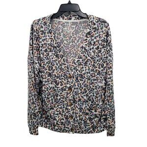 Joyspun Women's Multicolor‎ Leopard Super Soft Button Up Grandpa Cardigan NWT L